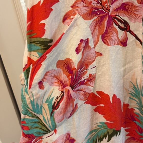 For Cynthia Red and White Floral Linen Blend Tunic or Dress / Size Large - Picture 5 of 7